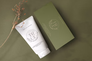 true botanical logo purple product and box