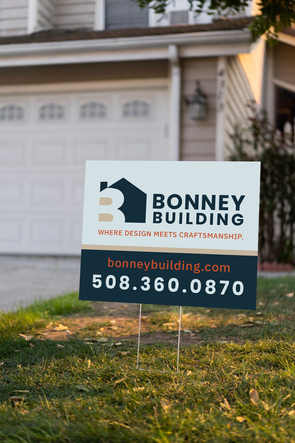 Brand identity design for Bonney Building — yard sign mockup.