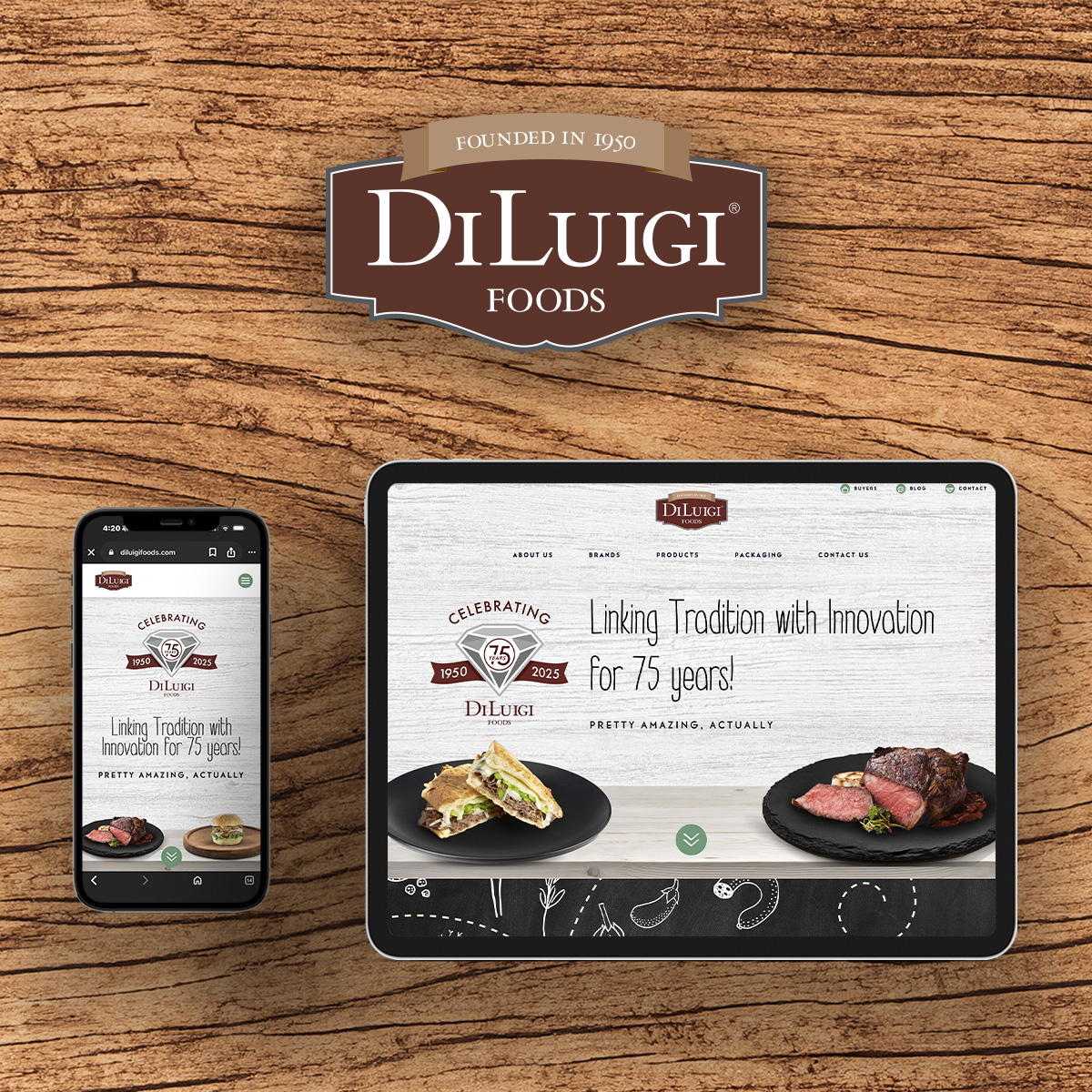 DiLuigi Foods website homepage design highlighting branded food photography and heritage-driven messaging.