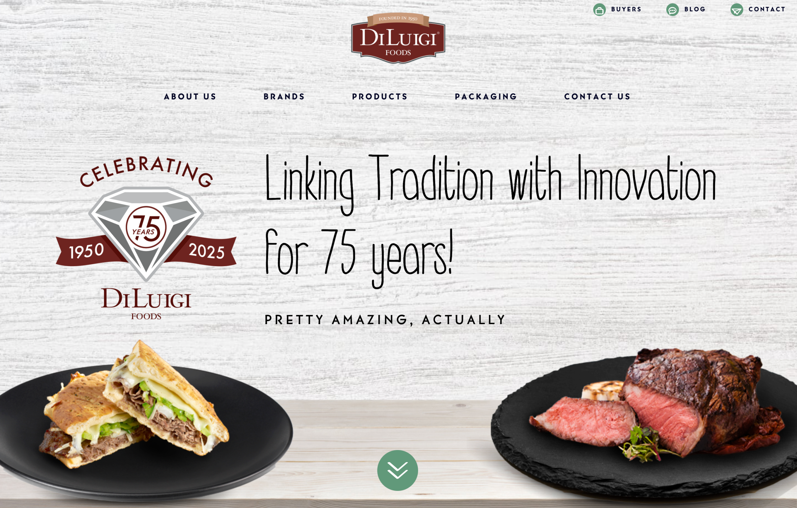 DiLuigi Foods website homepage design highlighting branded food photography and heritage-driven messaging.